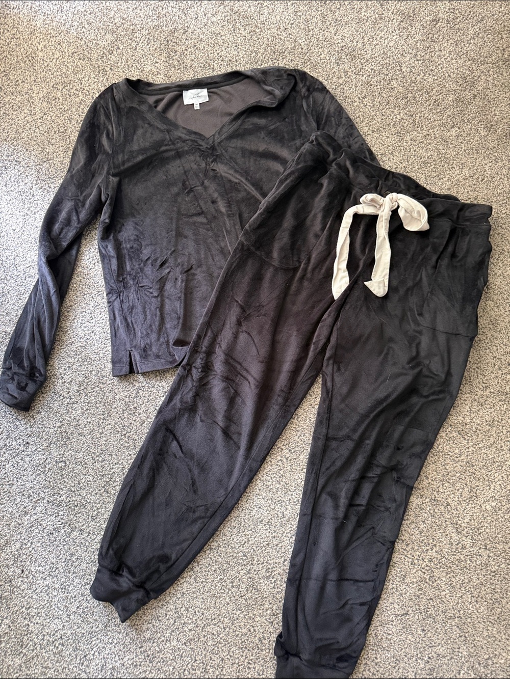 Soma Black Long-Sleeve Top and Jogger Pajama Set with Cream Drawstring